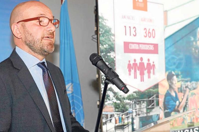 El representante en Colombia de la Oficina de la Alta Comisionada de la ONU para los Derechos Humanos, Alberto Brunori, durante la presentación del Informe Anual sobre la situación del país. 