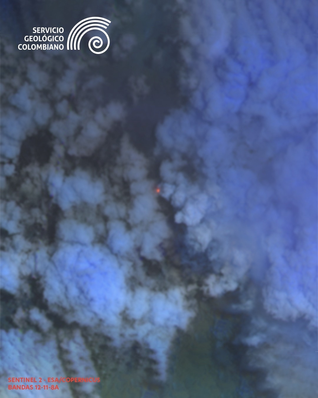Nevado del Ruiz desde el espacio. Servicio Geólogico Colombiano.