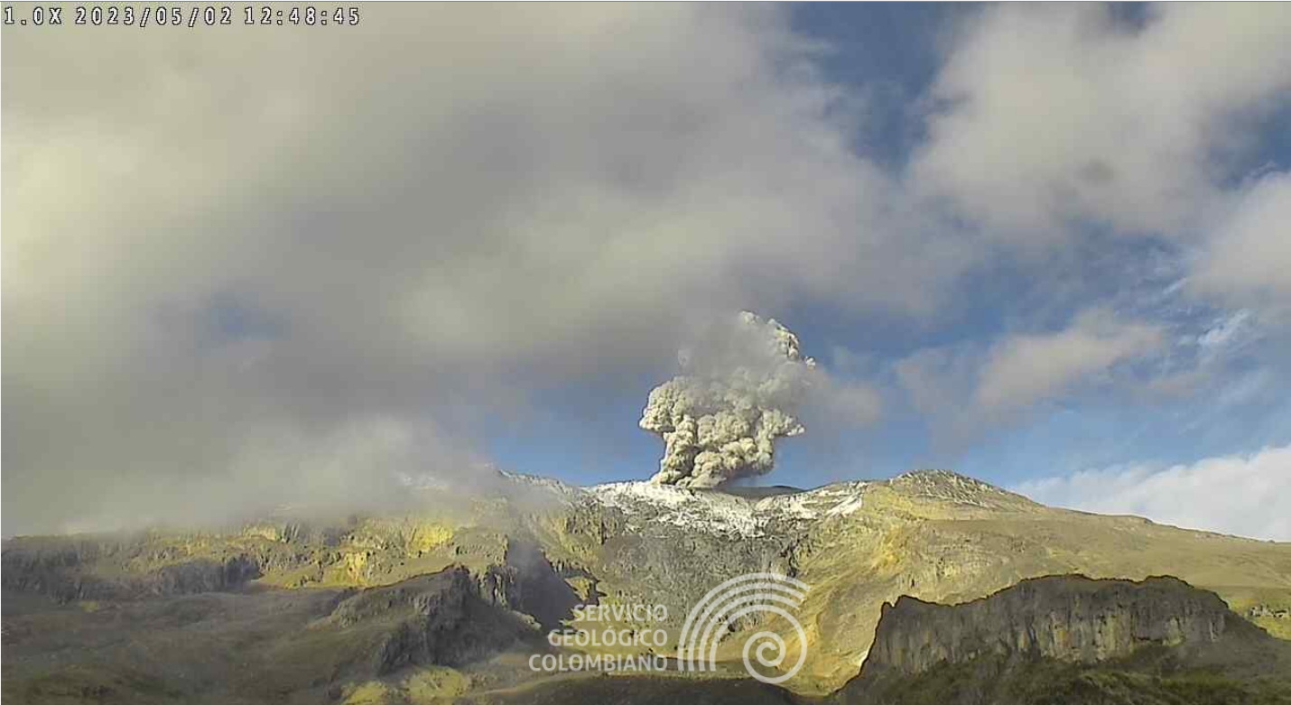 SERVICIO GEOLÓGICO COLOMBIANO / EL NUEVO DÍA Este era el panorama del volcán este martes.