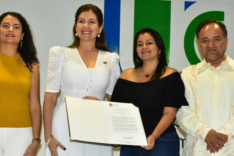 Diana Lozano, subdirectora Académica de la Universidad; Patricia Izquierdo, directora del Campus, Maryury Trujillo, y César Augusto Gualteros, subdirector de Desarrollo Institucional y Financiero. 