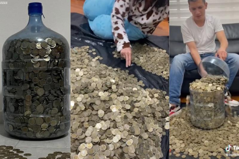 Joven ahorró sorprendente cifra tras llenar botellón con monedas de $500 y $1.000, por 4 años