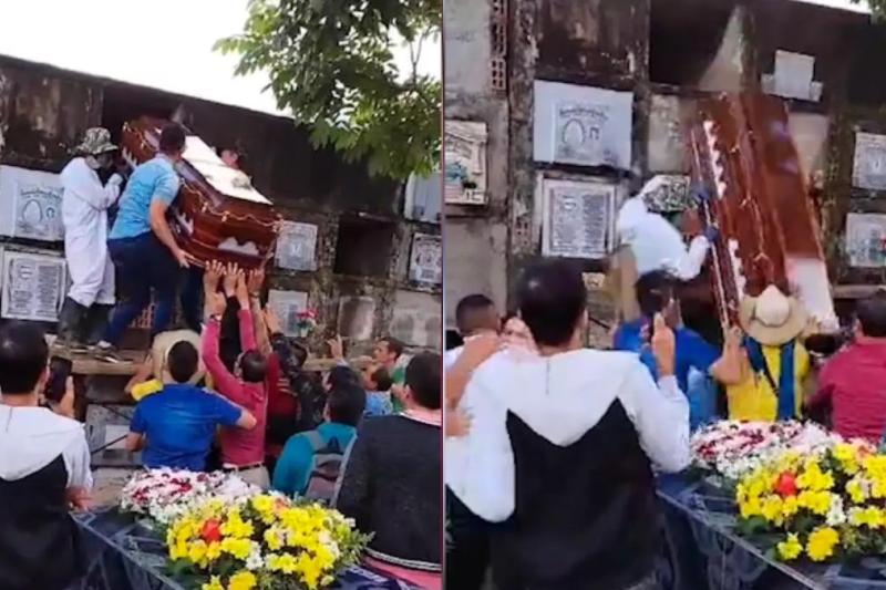 En pleno entierro, ataúd se cayó y el cadáver salió volando: caótico video es viral